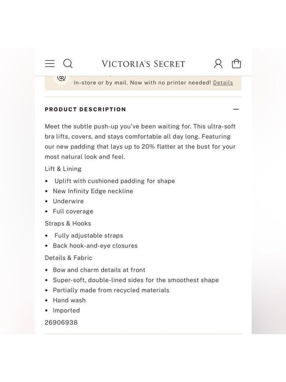 Body By Victoria Perfect Shape Push-Up Smooth Bra by Victoria's Secret 34D - Picture 4 of 11